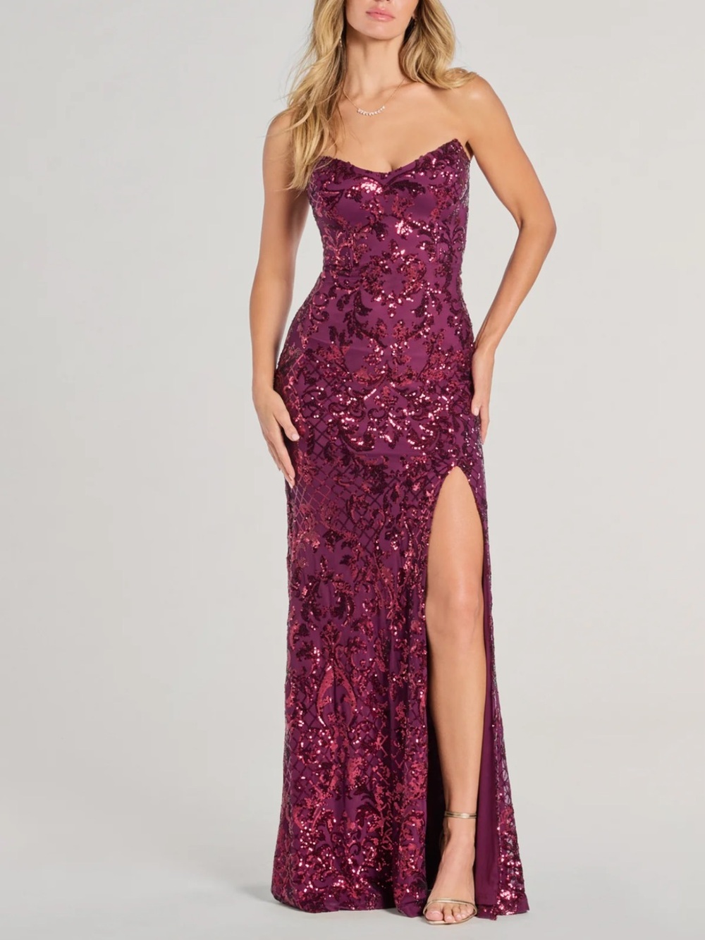 Strapless Lace-Up Sequin Formal Dress